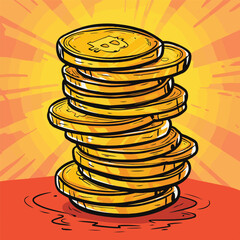 Towering Stack of Golden Cryptocurrency Coins Financial Prosperity and Investment Success in the Digital Age