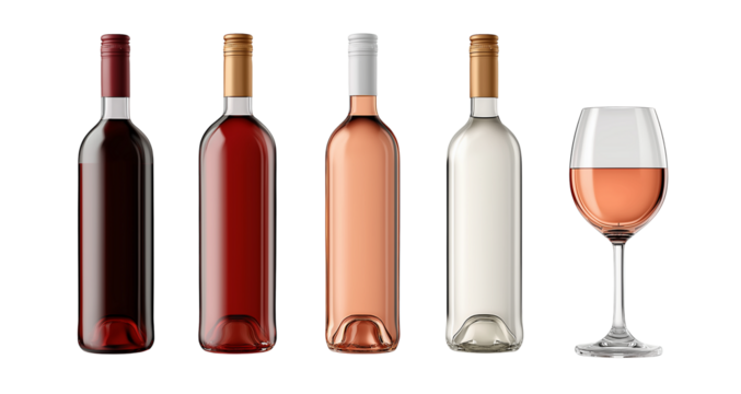 wine bottle and glass set, cutout