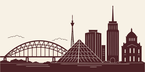 Memphis Cityscape Vector Art - Bass Pro Pyramid & Hernando de Soto Bridge