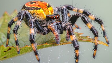 Vibrant Spider on a Leaf: A Macro Photography Marvel