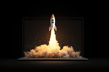 Rocket launching from laptop screen