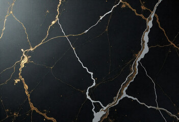 Black And Gold Marble Texture With Prominent White And Silver Veining