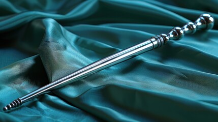 Elegant Silver Wand on Teal Silk