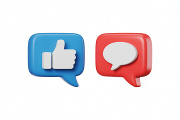 3D Social Media Chat Bubble Icons &ndash; Like, Heart, Comment Symbols