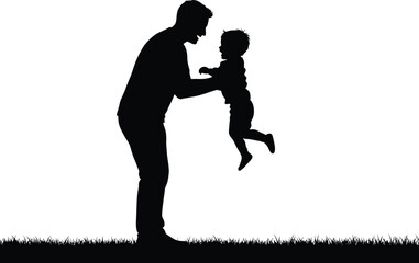 Happy father lifting up his baby son silhouette 