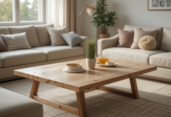 Close up Table in cozy living room, soft natural light