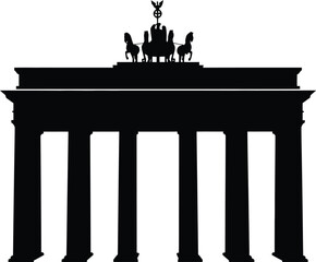 High-Definition Solid Black Silhouette of The brandenburg gate with Perfect Proportions and Sharp Edges black and white with white background flat vector miniimal  © Alpona