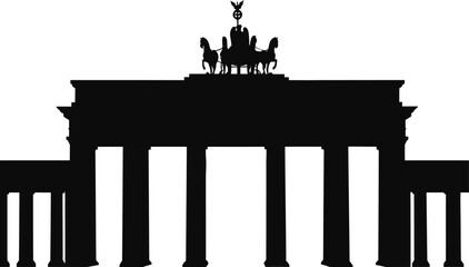High-Definition Solid Black Silhouette of The brandenburg gate with Perfect Proportions and Sharp Edges black and white with white background flat vector miniimal  © Alpona