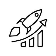 Rocket launch growth chart business startup success vector icon illustration for company and project 100