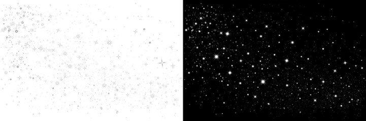 Twinkling stars, christmas magical glitter particles, lens flare effect, bokeh effect, sparkling light glow, flares, glowing rays, reflected sunlight, stars in the night sky, magical transformation.