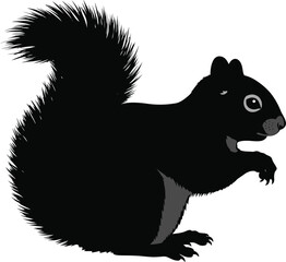 Dark silhouette of squirrel. Forest dweller, biology and fauna. Aesthetics, beauty and elegance. Sticker for social networks and messengers. Educational material. Cartoon flat vector illustration 