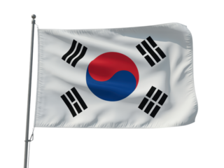 South Korean National Flag Waving on Pole

