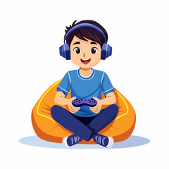 Joyful gamer at play: A young male gamer engrossed in a thrilling game session, seated comfortably, radiates a sense of pure joy and excitement in a vibrant display.
