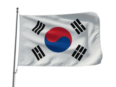 South Korean National Flag Waving on Pole
