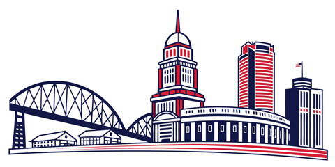 Big Four Bridge & Louisville Skyline Silhouette - Vector Illustration