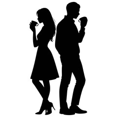 Silhouette couple drinking coffee together
