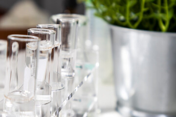 Bottles and transparent dishes are used in scientific and medical experiments, the use of chemicals creates medical research.