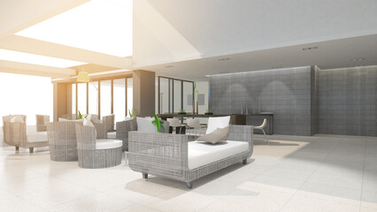 Office waiting areas and corridors in the building, office space,3d rendering