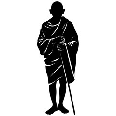 Silhouette of mahatma gandhi with a cane