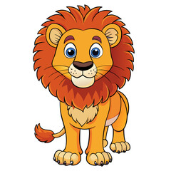 Fototapeta premium Cute cartoon lion with big mane smiling on white background