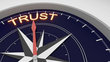 Compass leading to trust and sincerity, confidence in work and business