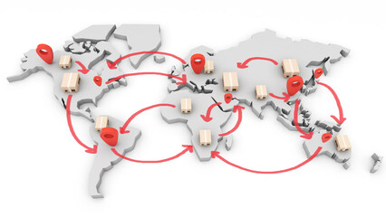 Naklejka premium White world map of freight transport destination and cargo destination. ,3d rendering