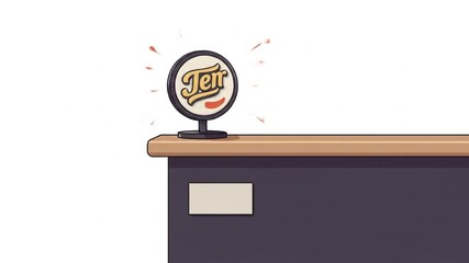 Desk Cartoon Animation with Shiny Sign on Wooden Surface