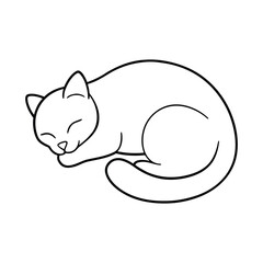 outline cat sleeping cartoon on white background