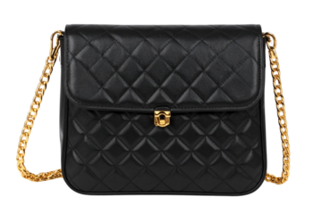 Designer Crossbody Bag with Chain Strap and Quilted Finish, isolated on transparent background