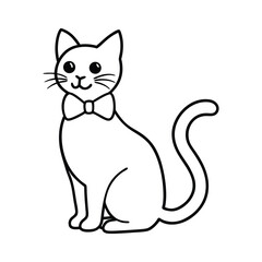  outline cat with bow cartoon on white background 1