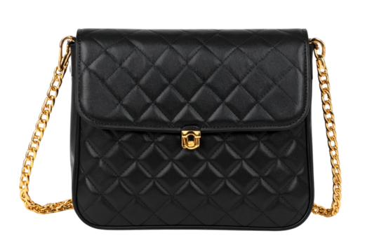 Designer Crossbody Bag with Chain Strap and Quilted Finish, isolated on transparent background