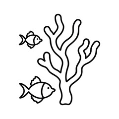  outline coral reef with fish cartoon 