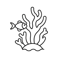  outline coral reef with fish cartoon 