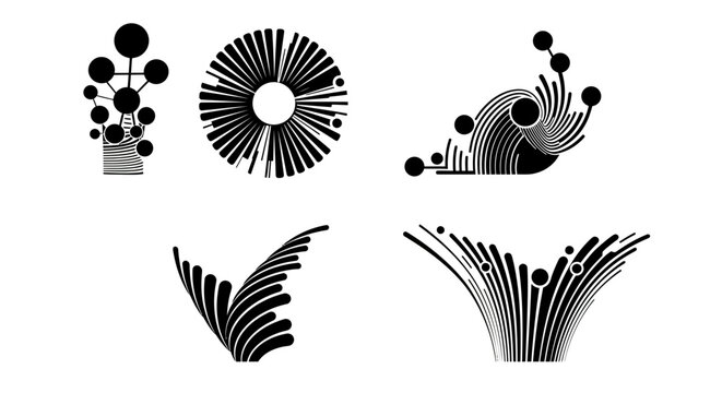 Abstract Black and White Graphic Elements with Lines and Circles Design