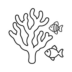  outline coral reef with fish cartoon 