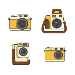 Retro Camera Collection Vintage Photography Equipment in Flat Design Style