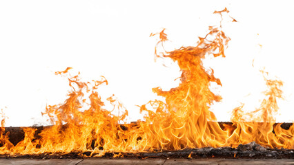 Dramatic fire flames isolated on white background PNG. AI GENERATED.