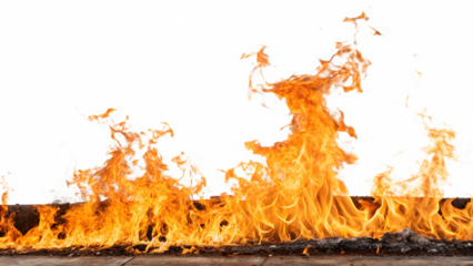 Dramatic fire flames isolated on white background PNG. AI GENERATED.