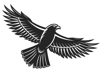 Obraz premium Black and White Hawk in Flight Detailed Wing Feathers Bird Silhouette Graphic Design Element eagle