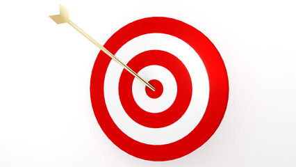 Golden bow and red and white target on white background, Target achievement, 3D rendering