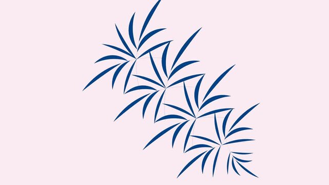 draw series of pink flower decorate with joining several blue leaf on pink screen background
