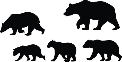 Black Bear Silhouette Walking Left Transparent Background