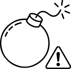 Cartoon bomb with a lit fuse and a warning sign indicating danger