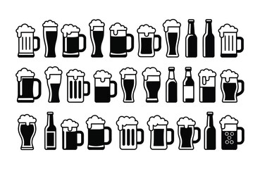 Fototapeta premium Assortment of beer glasses and bottles icons lager Oktoberfest