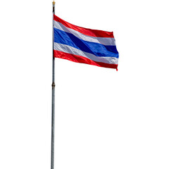 Thailand flag waving isolated on white background,