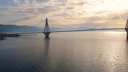 Greece Peloponnese Rio Antirio Bridge highway connection with the mainland aerial images