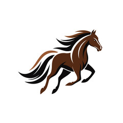 Vector art of majestic brown horse galloping isolated on white background with flowing mane