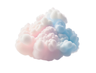 Pastel clouds with pink and blue hues isolated on a transparent background