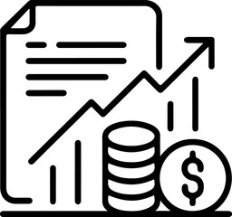Financial growth chart with rising arrow and stack of coins symbolizing investment success