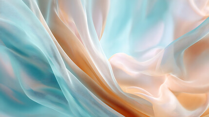 Fototapeta premium Flowing ethereal fabric draped in soft pastel hues of aqua and peach image